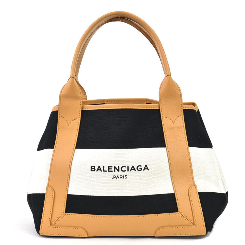 Balenciaga Handbag Tote Bag Navy Blue Cabas Shoulder Canvas Leather Black Camel - Picture 2 of 4